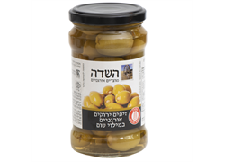 זיתים ירוקים במילוי שום אורגניים 170 גרם בצנצנת- השדה